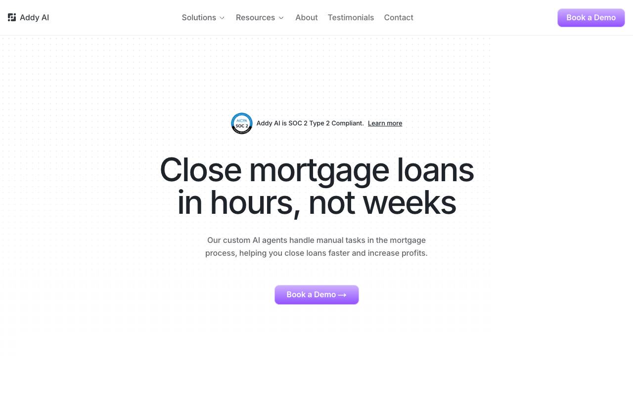 Addy AI homepage