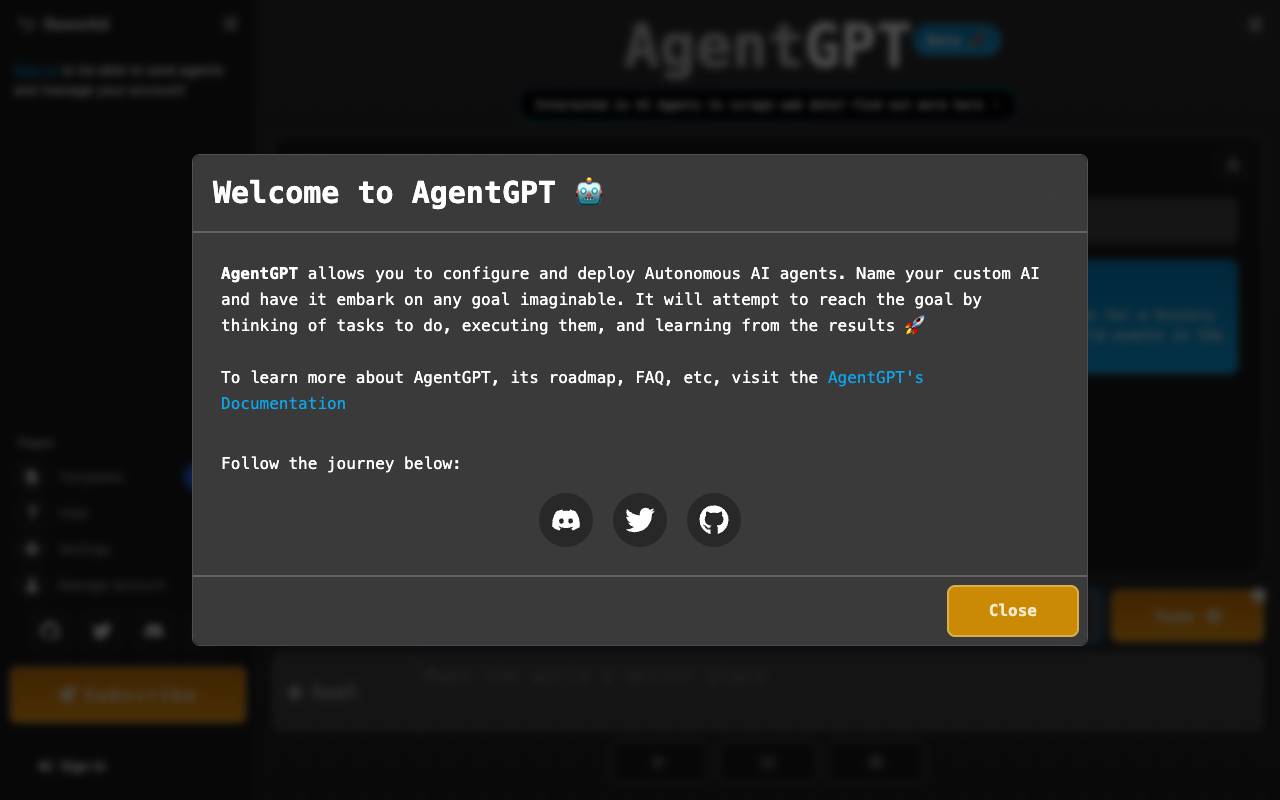 AgentGPT homepage