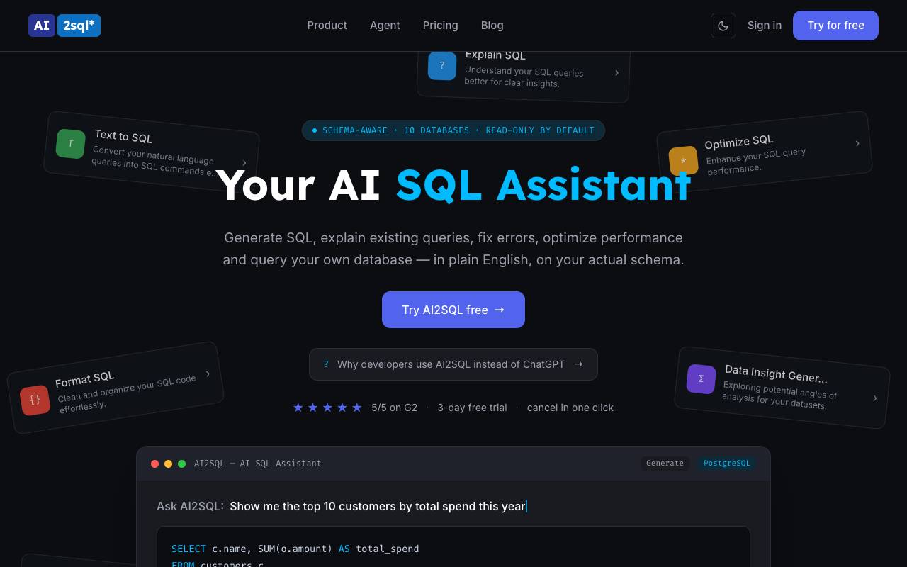 AI2sql homepage