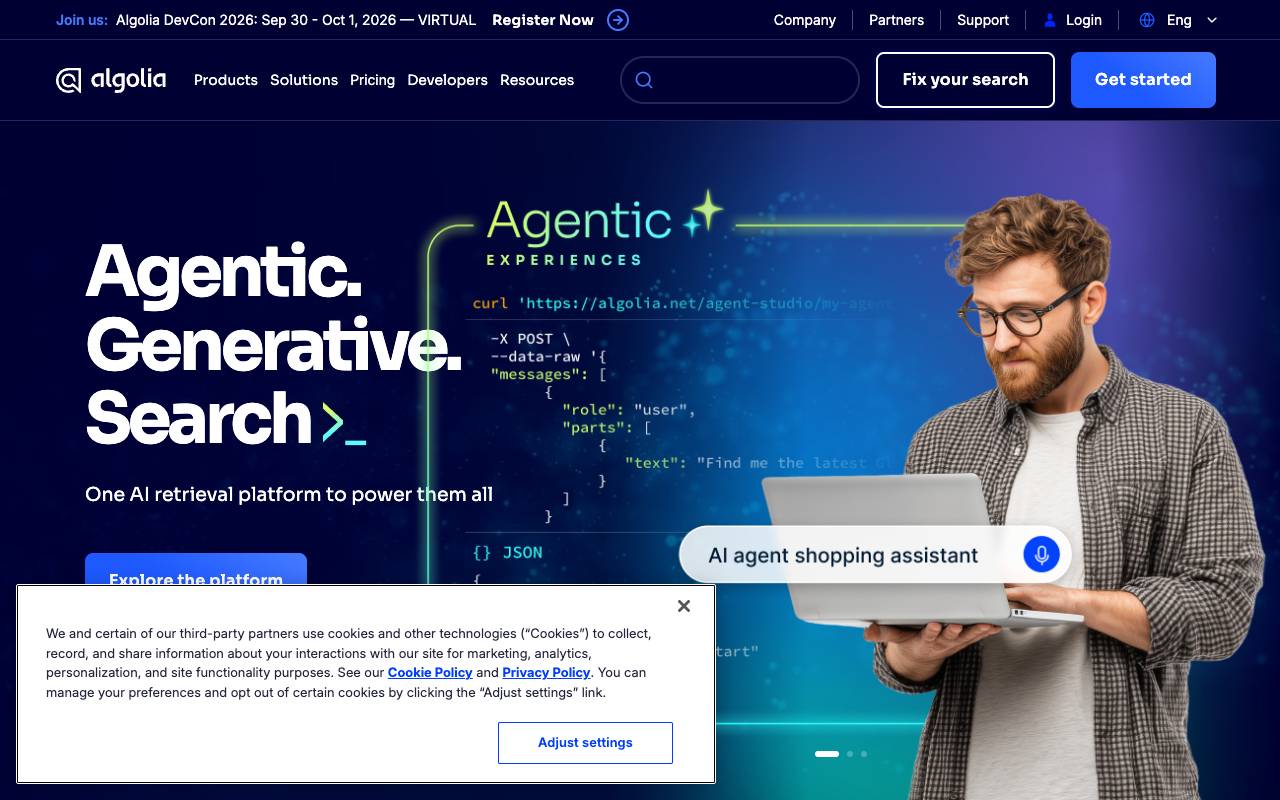 Algolia homepage