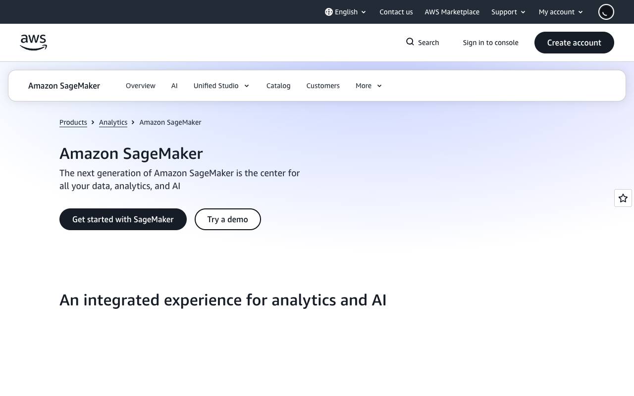 Amazon Sage Maker homepage