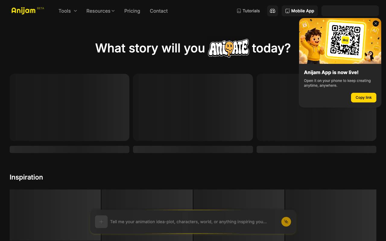 Anijam AI homepage