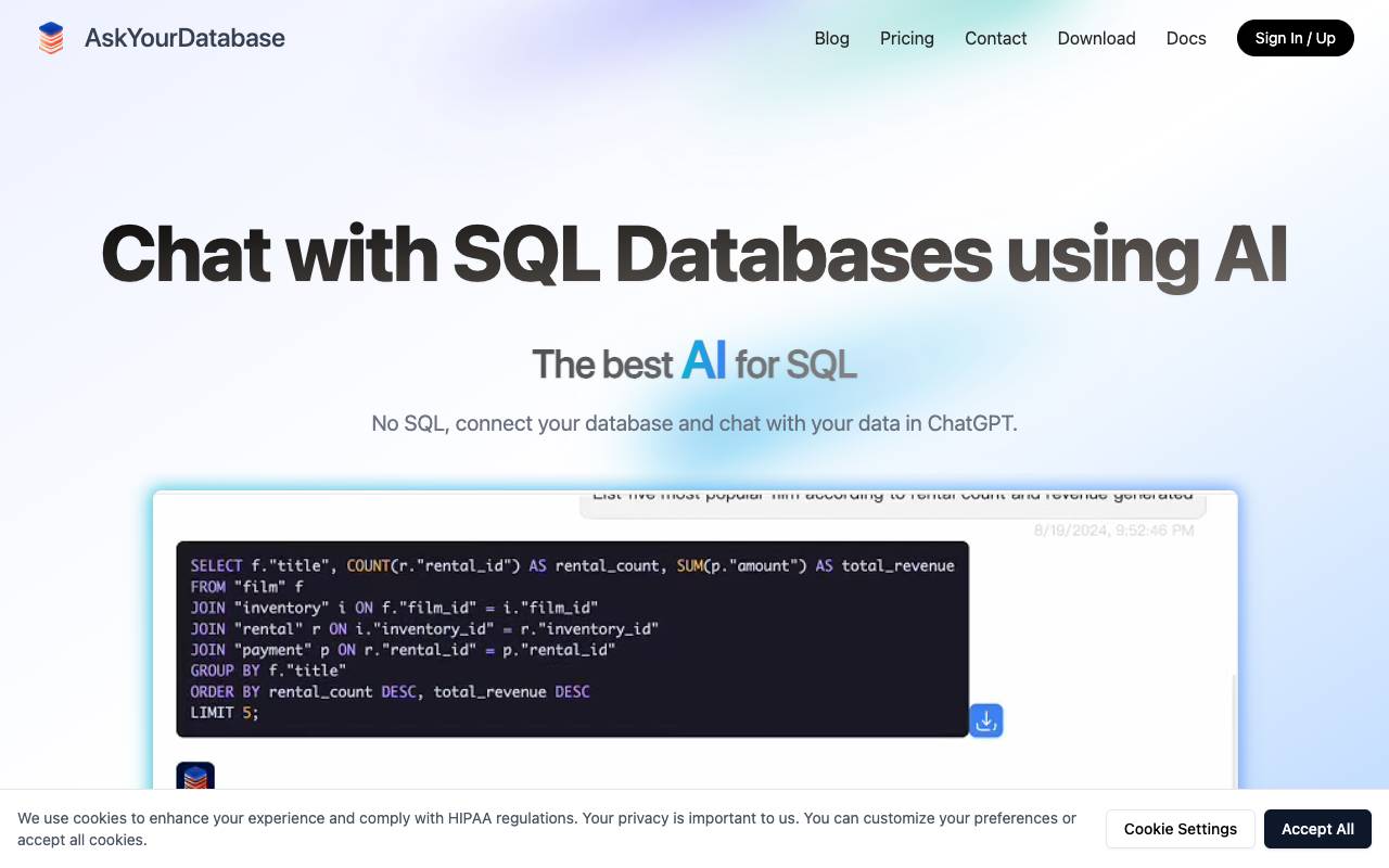 AskYourDatabase homepage