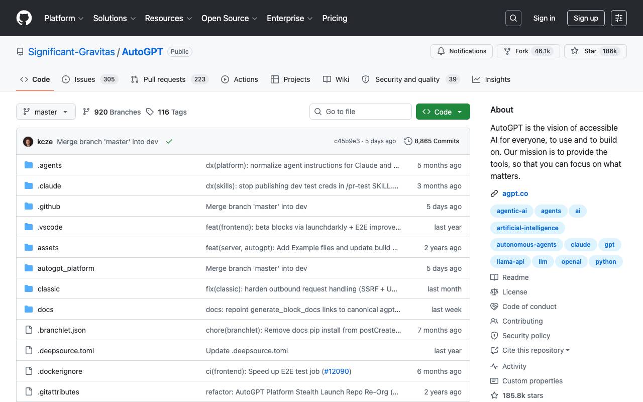 AutoGPT homepage