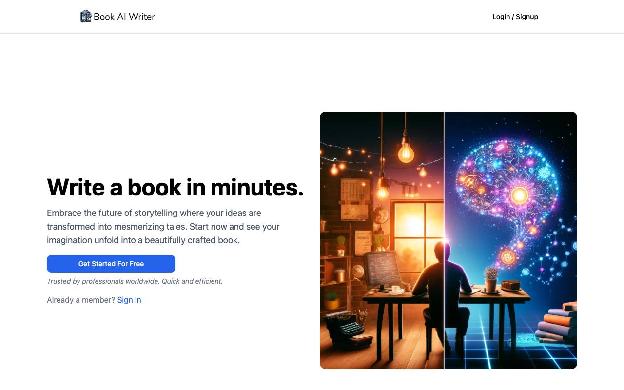 Book AI Writer homepage