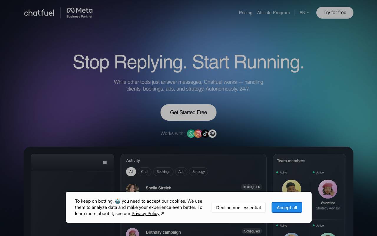 Chatfuel AI homepage