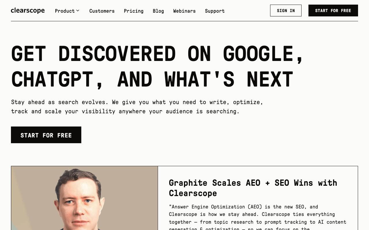 Clearscope homepage