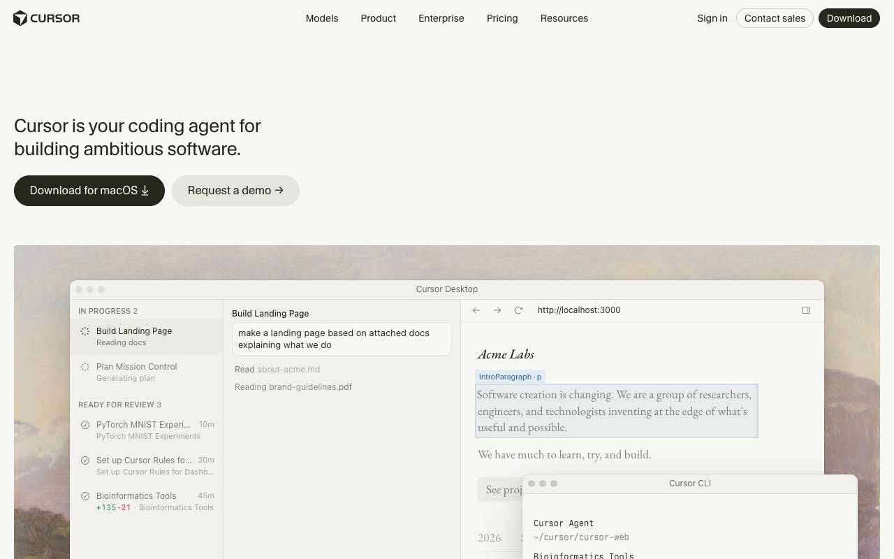 Cursor homepage