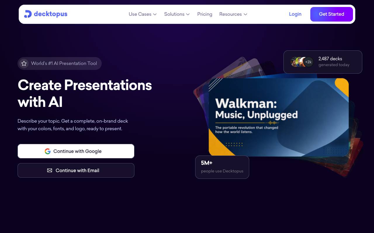 Decktopus AI homepage