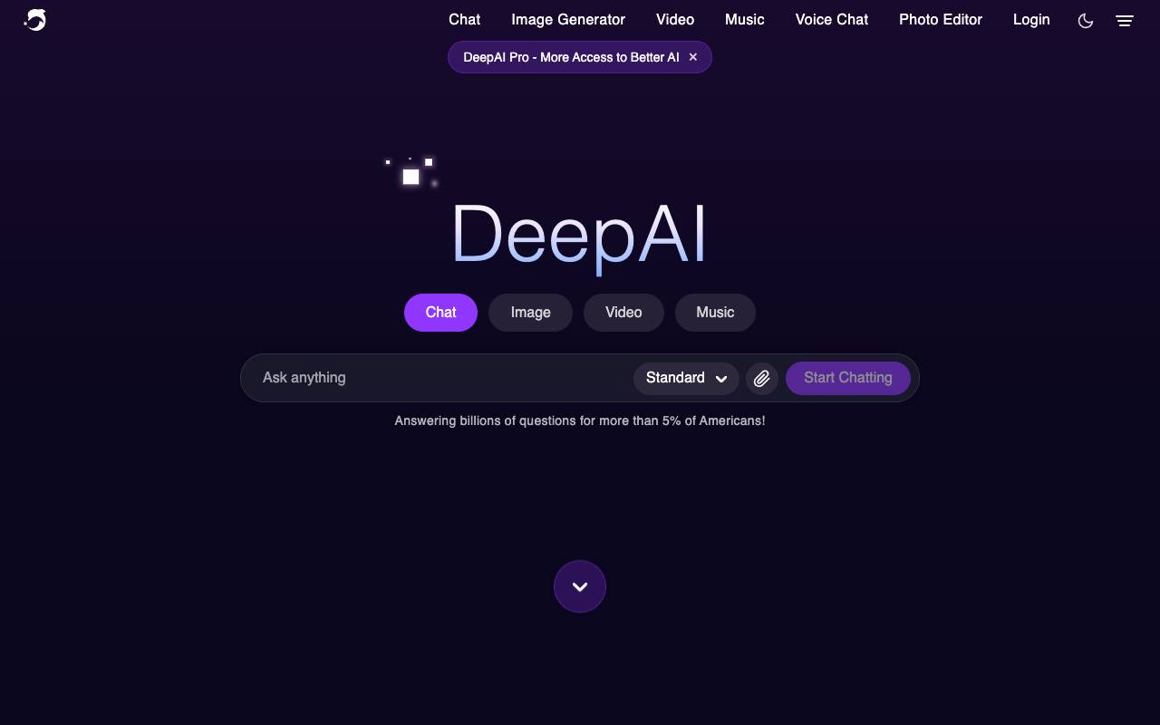 DeepAI homepage