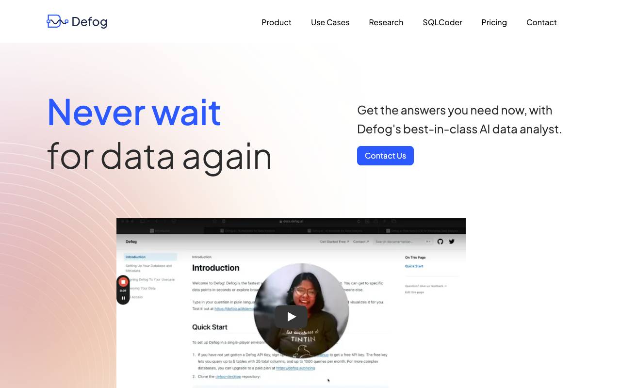 Defog homepage