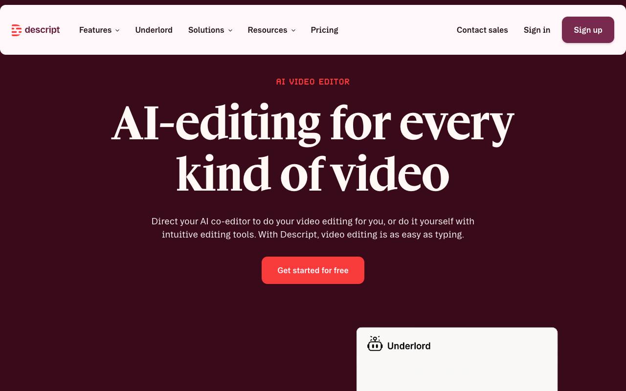 Descript homepage