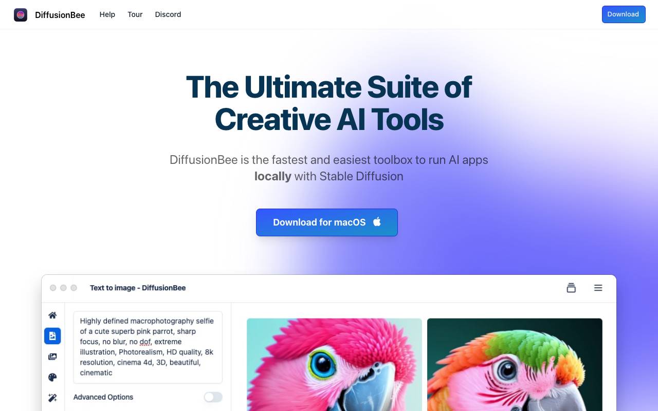 DiffusionBee homepage