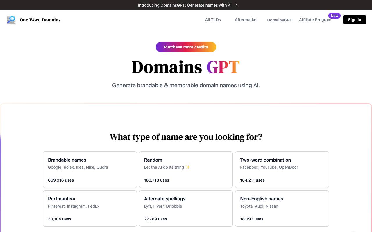 DomainsGPT homepage