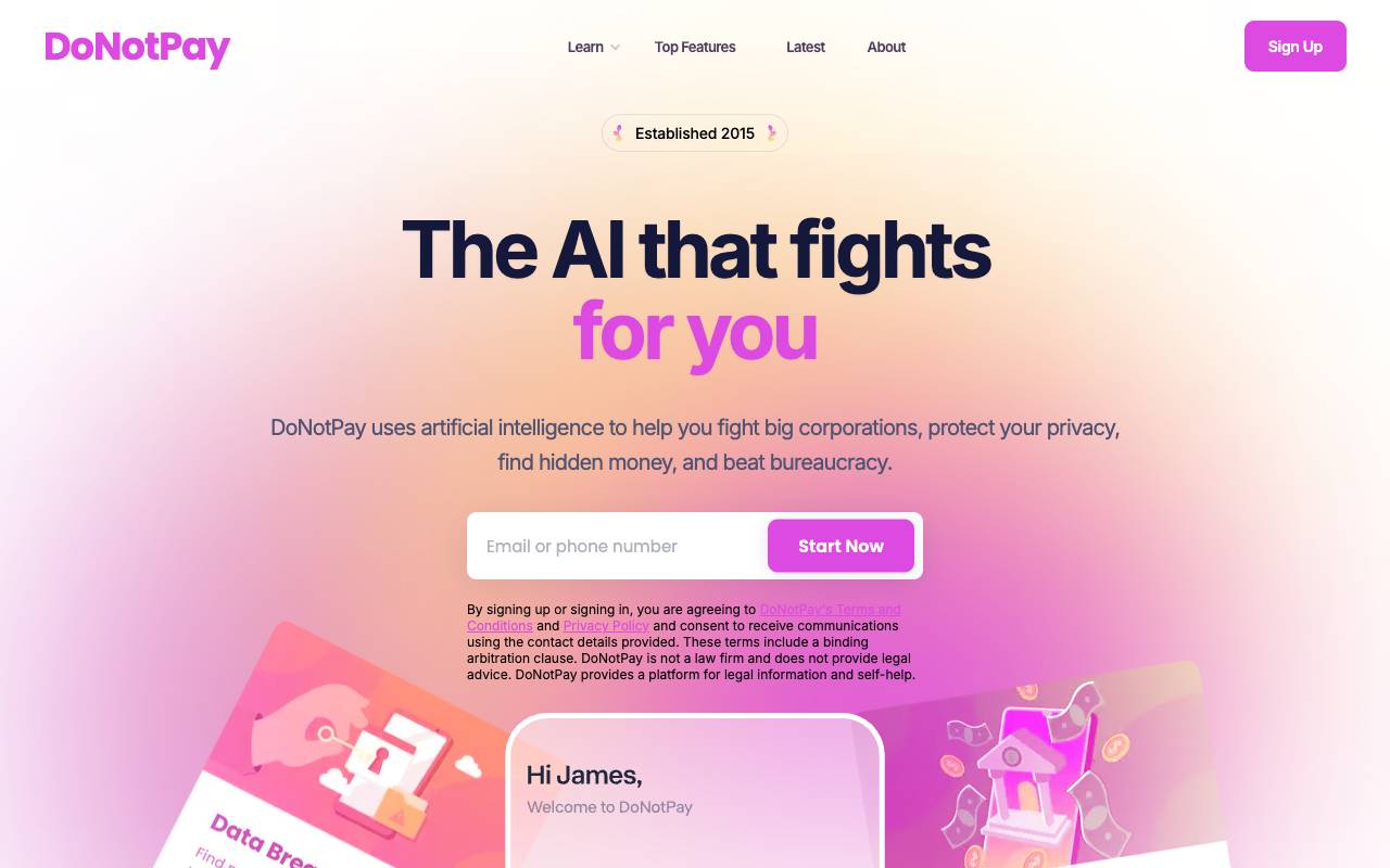 DoNotPay homepage