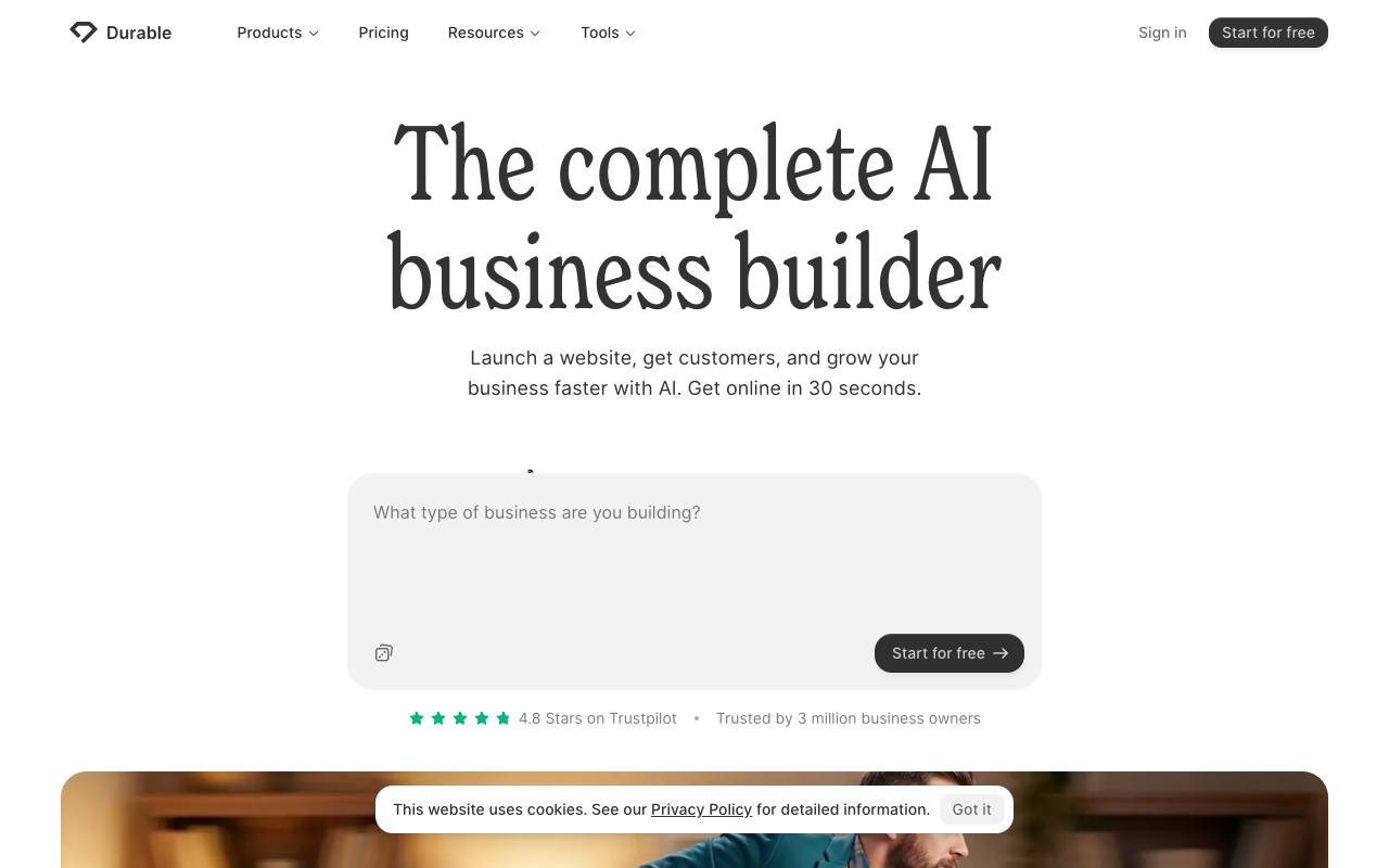 Durable.co homepage
