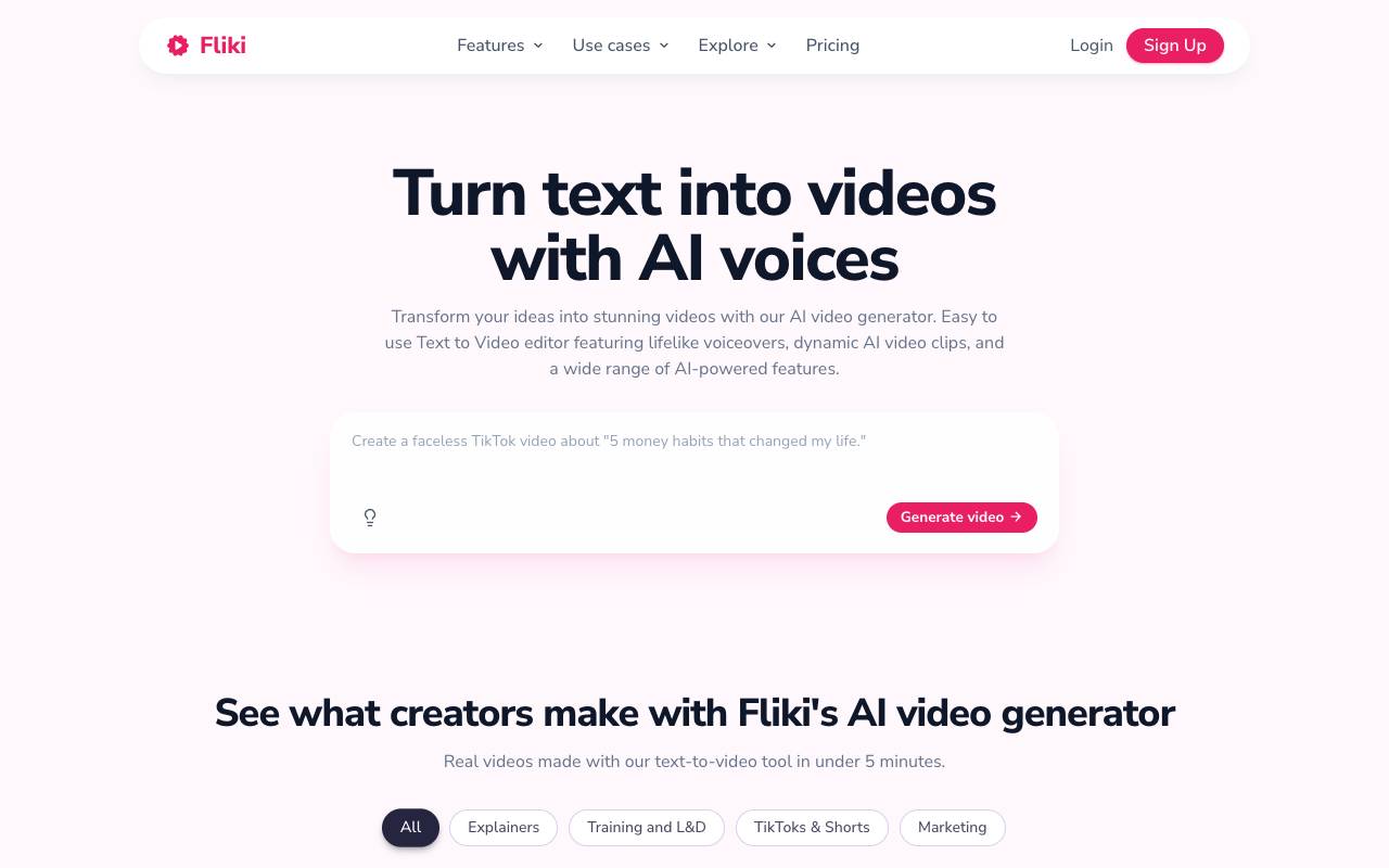 Fliki homepage