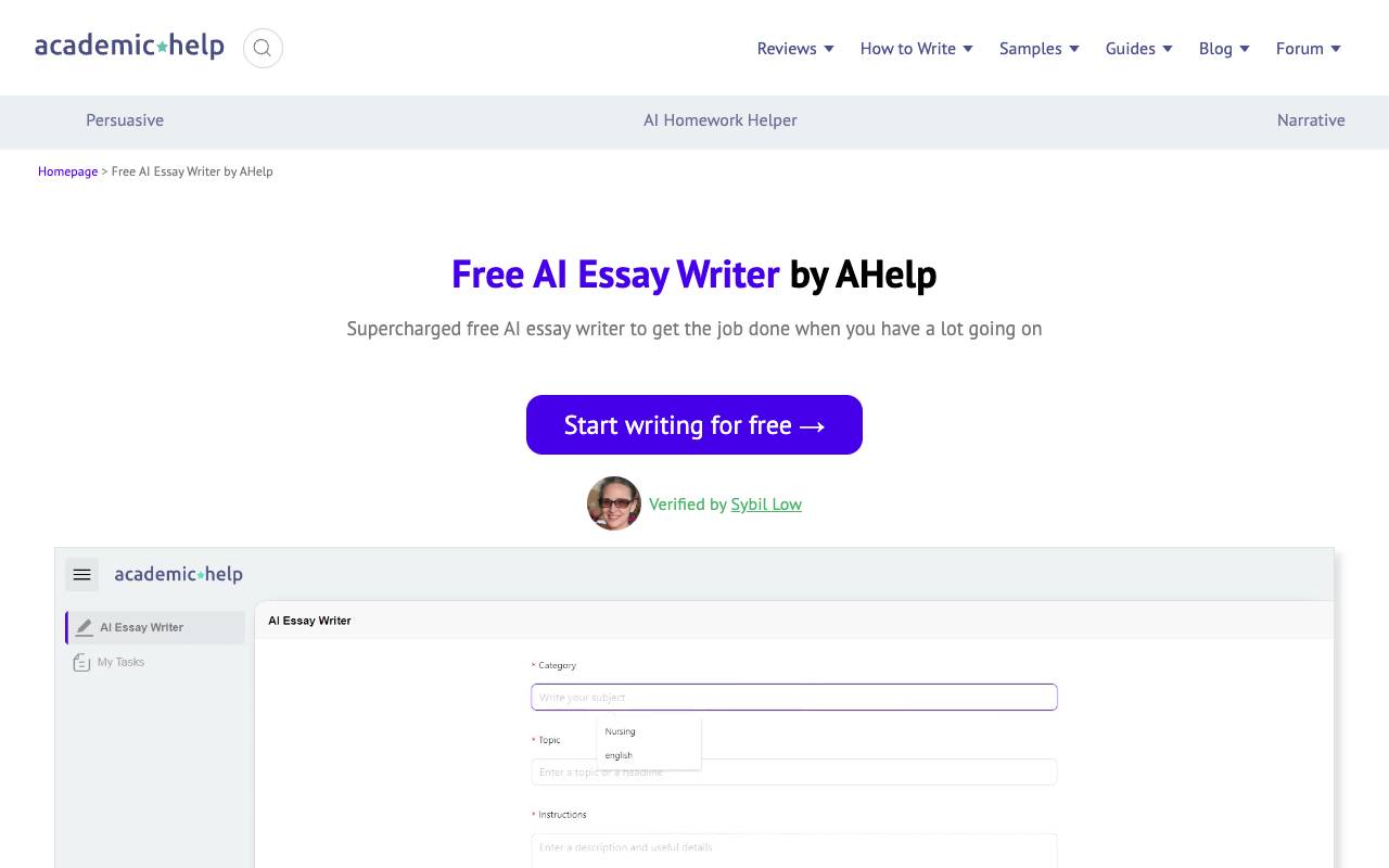 Free AI Essay Writer homepage
