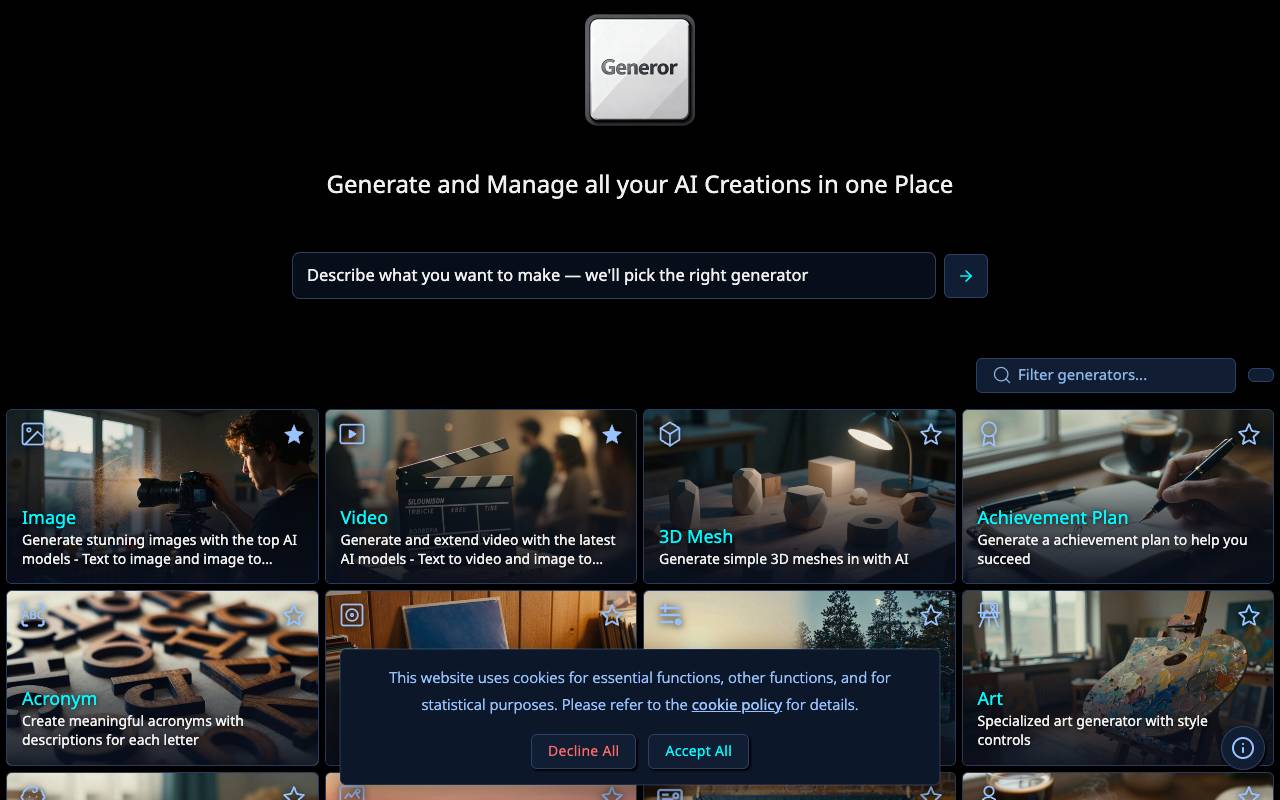 Generor homepage