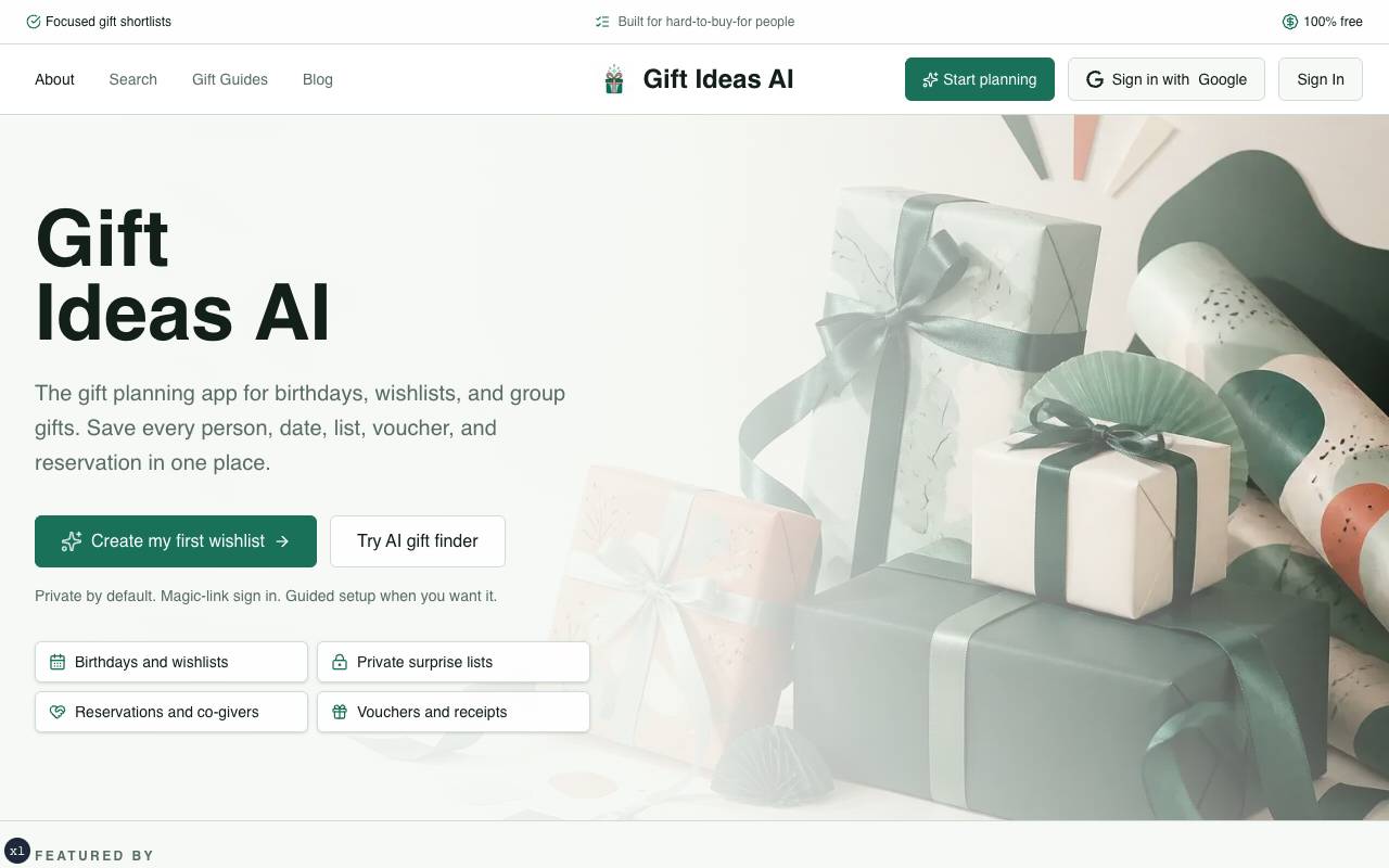 Gift Ideas AI homepage