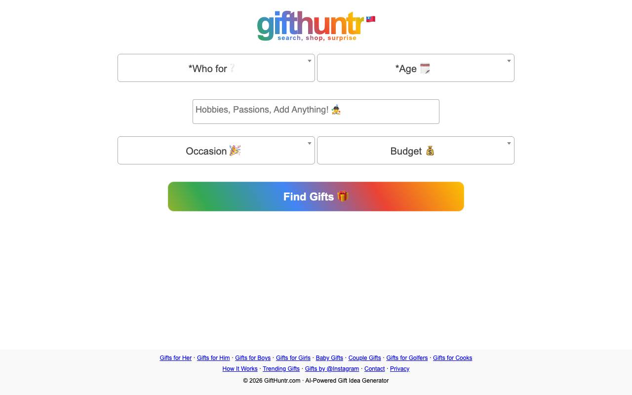 GiftHuntr homepage