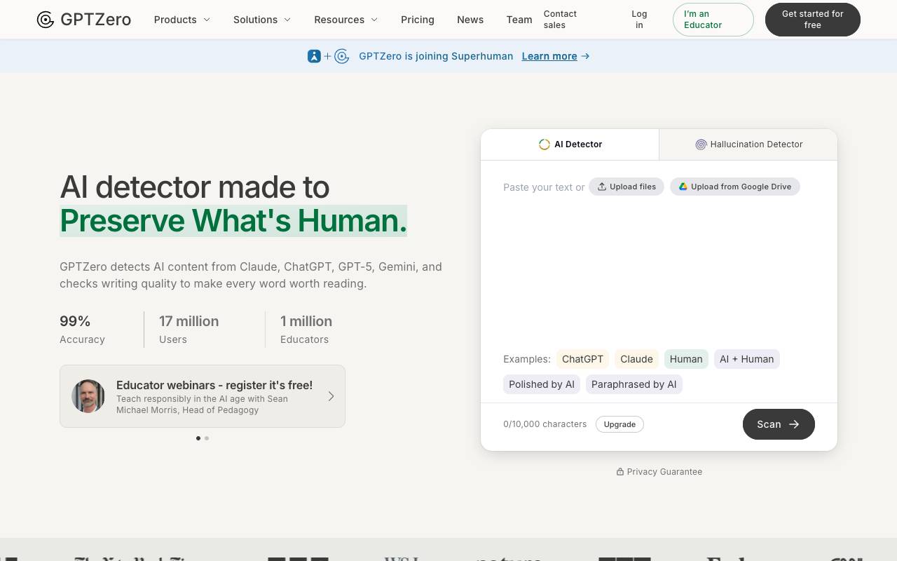 GPTZero homepage