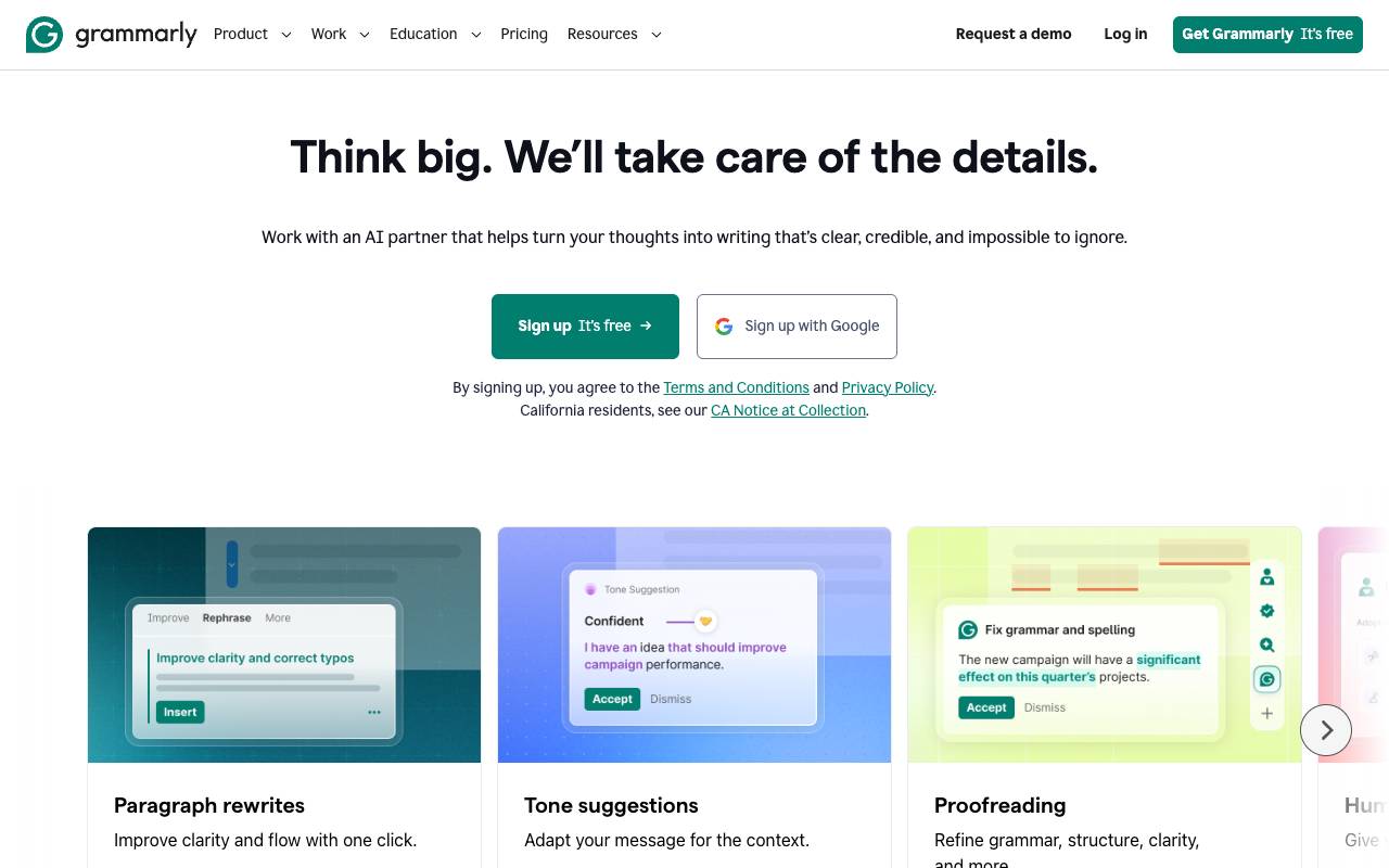 Grammarly homepage