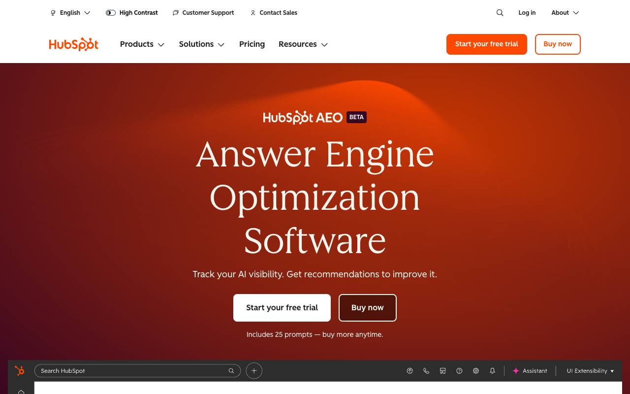 HubSpot AEO homepage