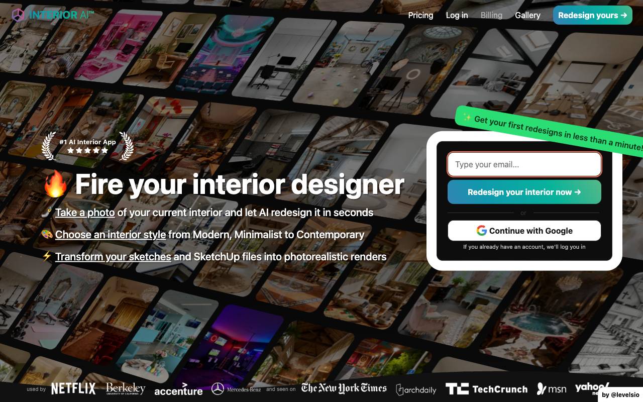InteriorAI homepage