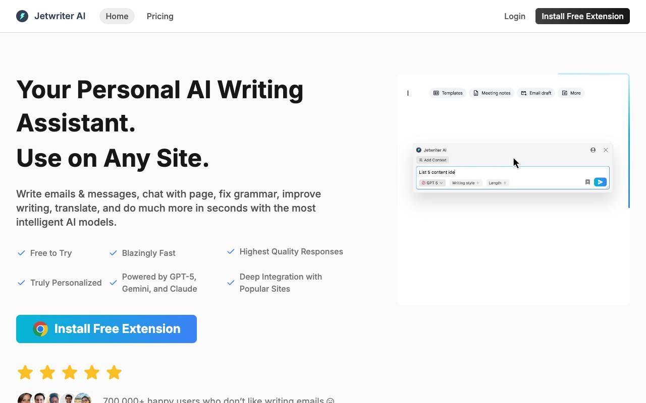 Jetwriter AI homepage
