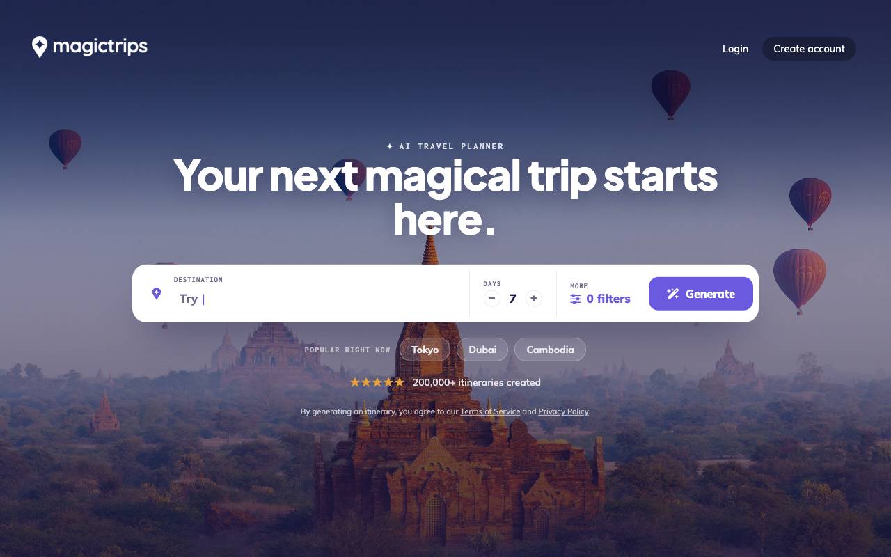 MagicTrips homepage