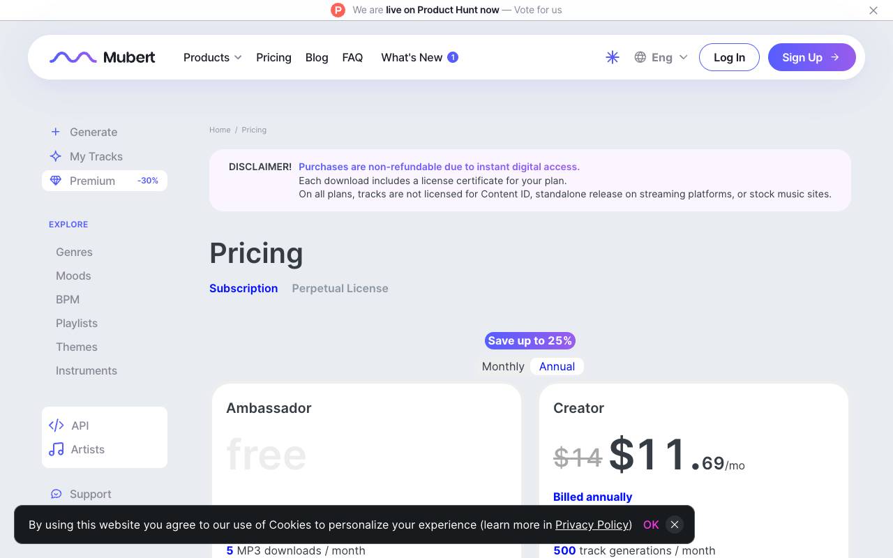 Mubert homepage