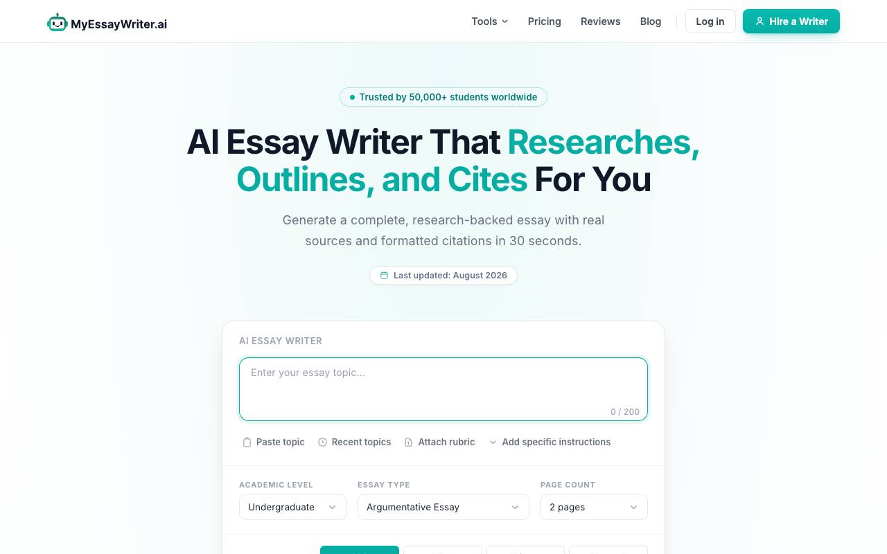 MyEssayWriter.ai homepage