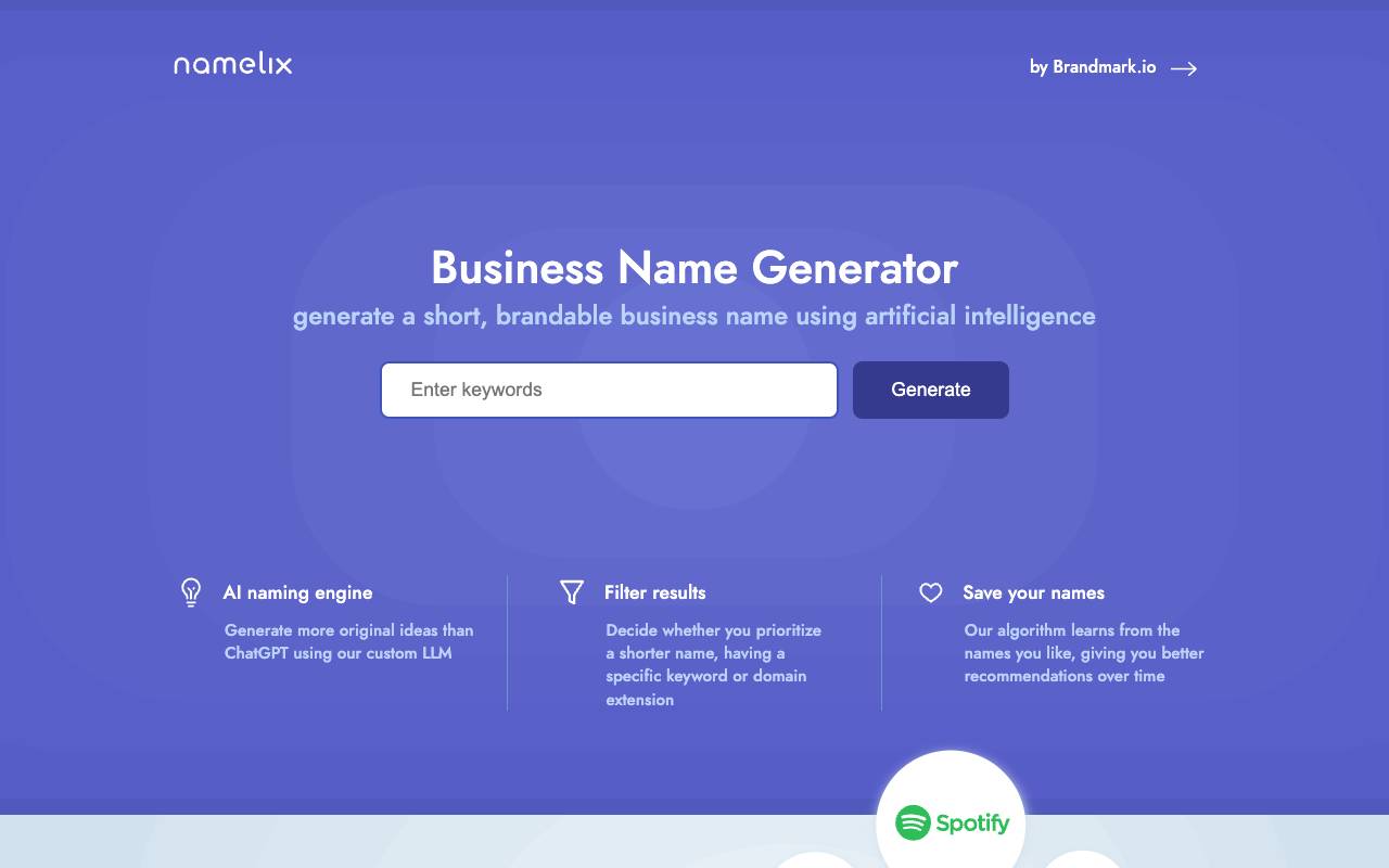 Namelix homepage