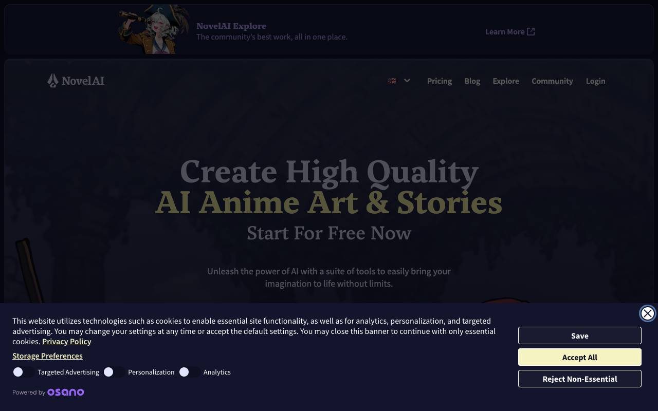 NovelAI homepage