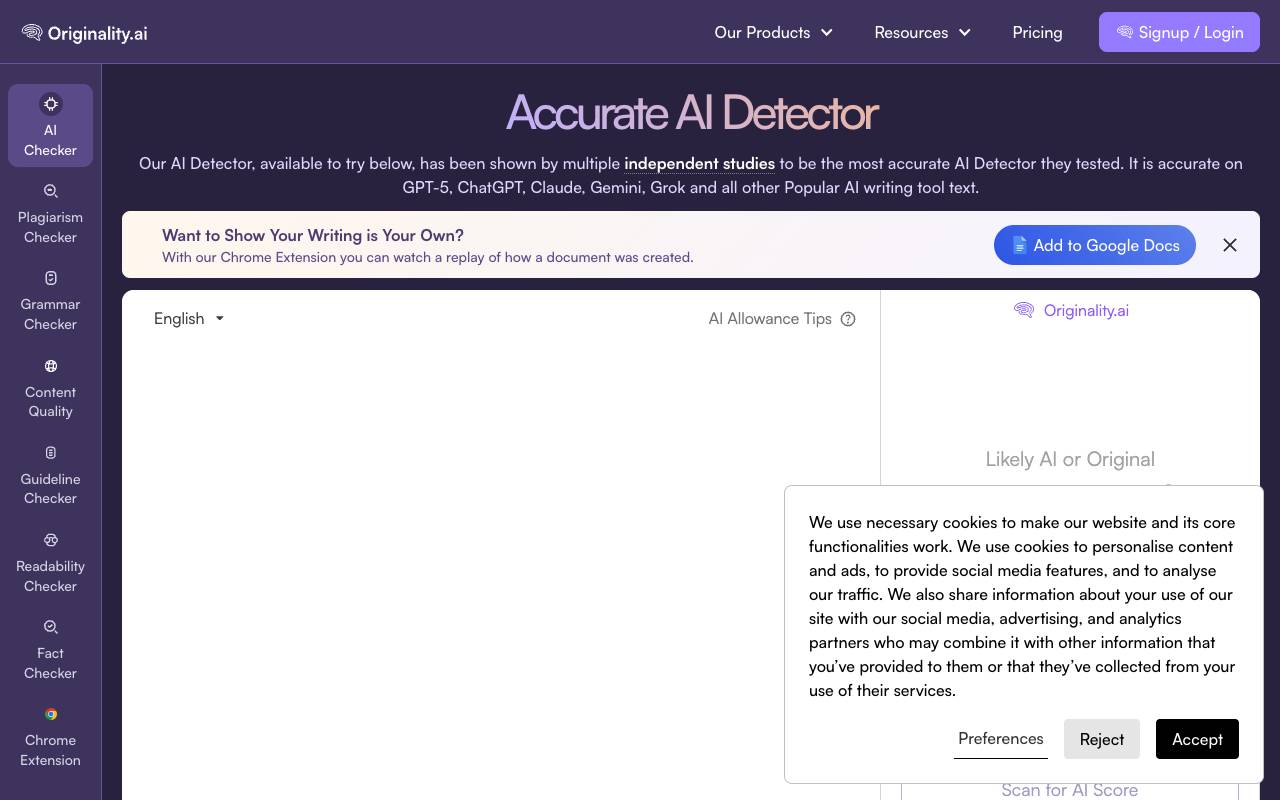 Originality.AI homepage