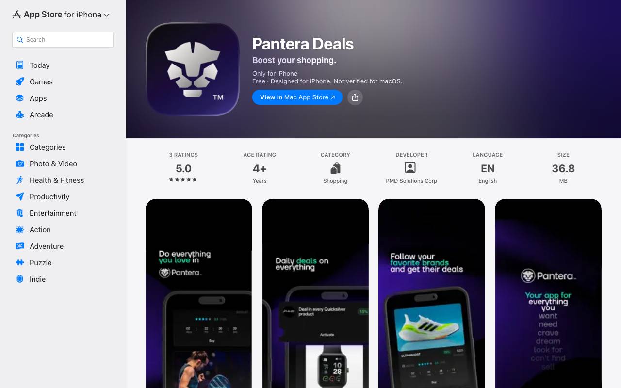Pantera Deals homepage