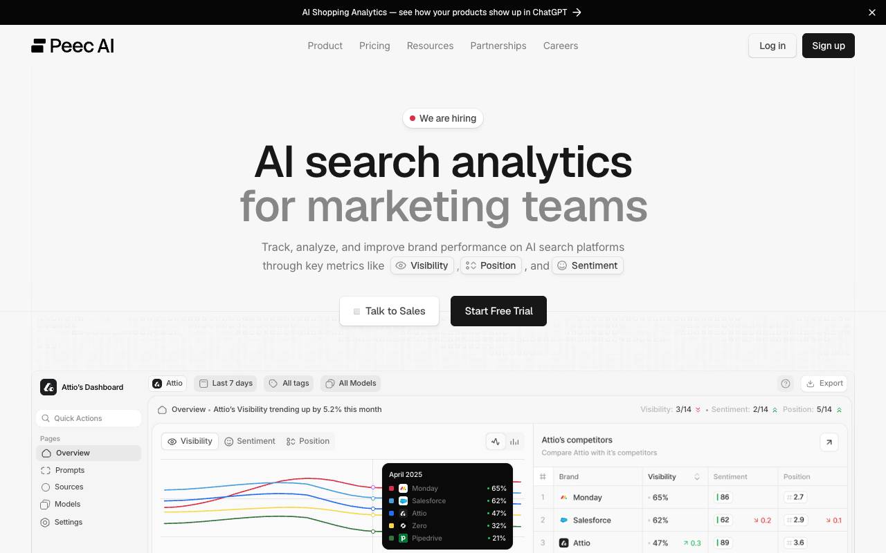 Peec AI homepage