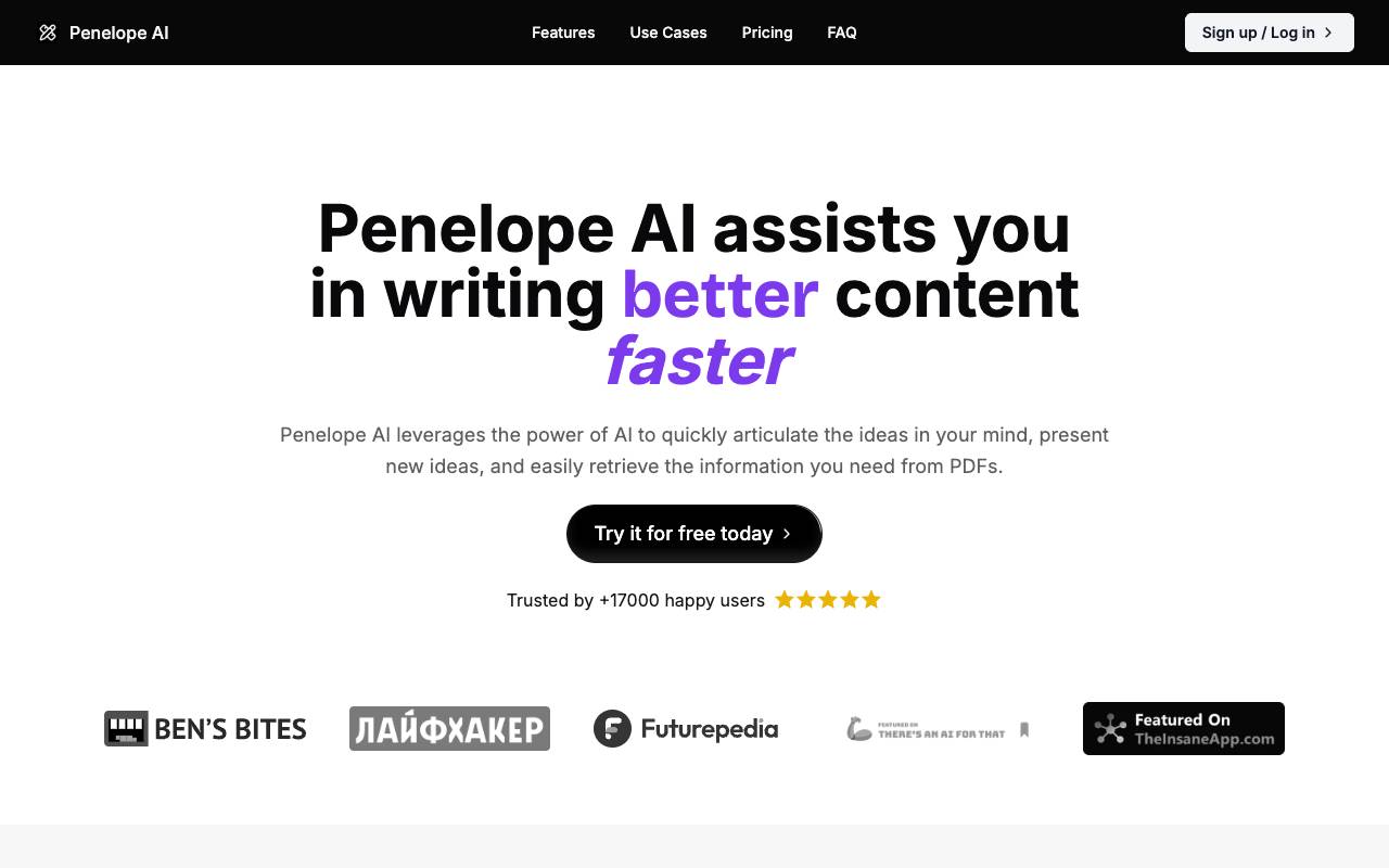 Penelope AI homepage