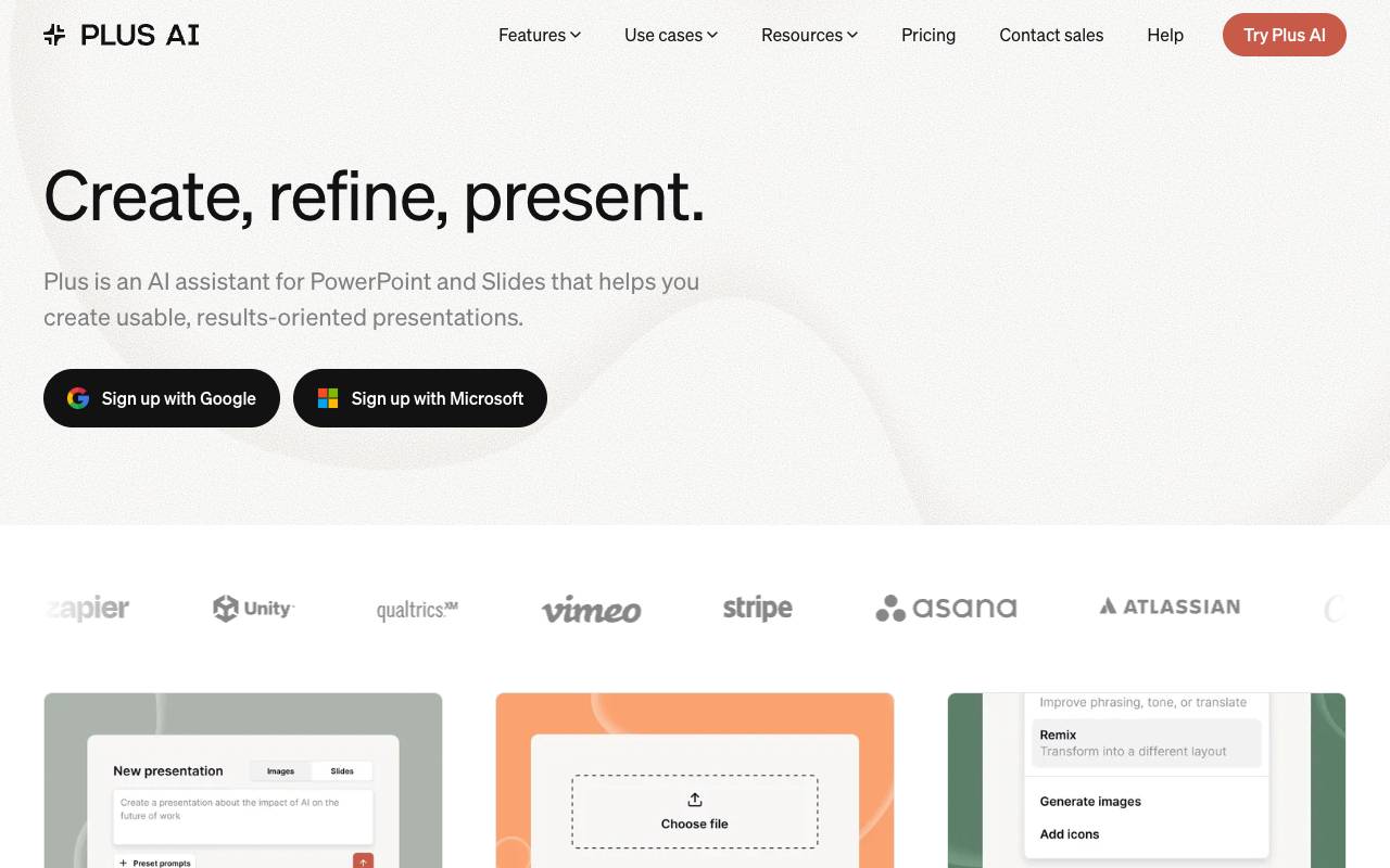 Plus AI homepage
