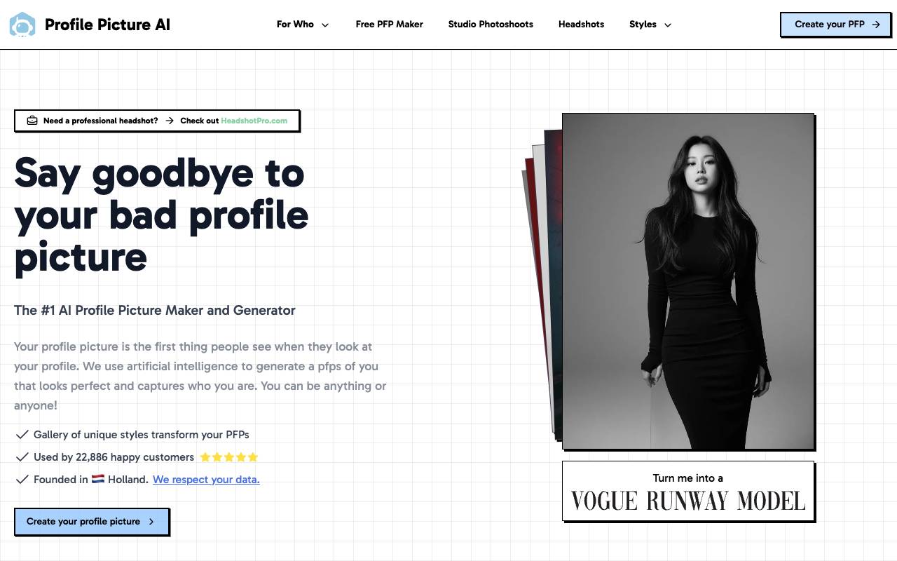 Profile Picture AI homepage