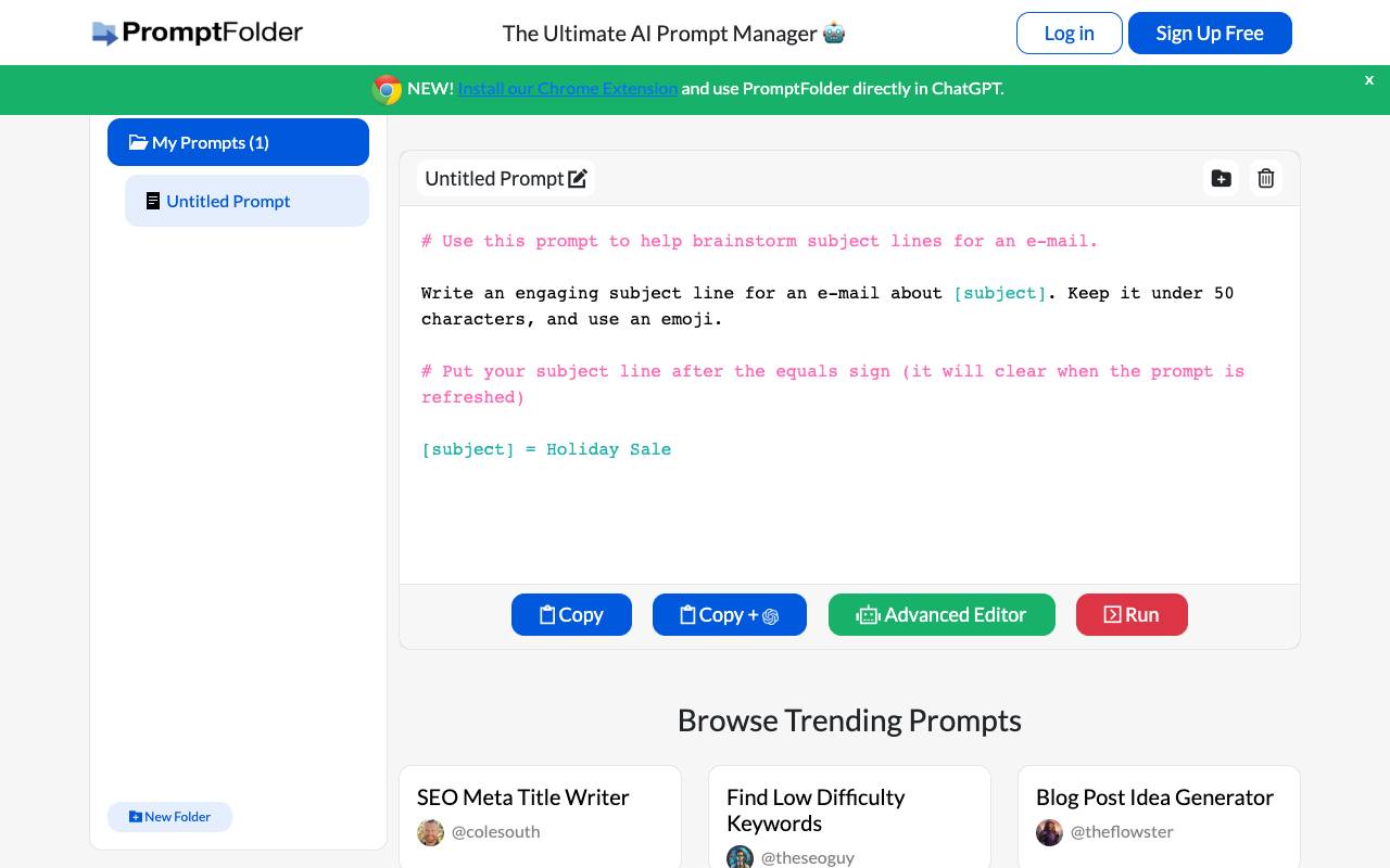 PromptFolder homepage