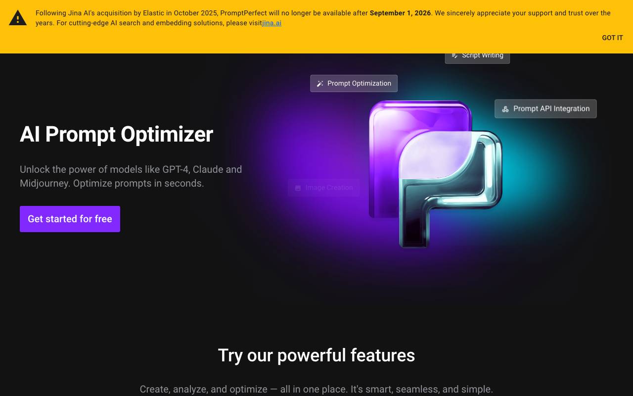 PromptPerfect homepage