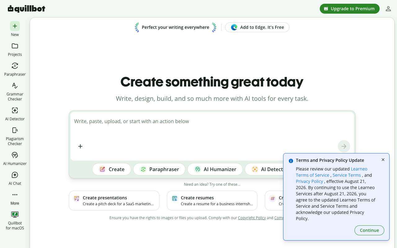 QuillBot homepage
