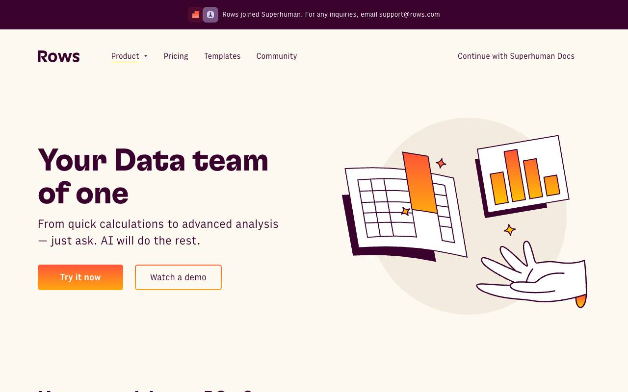 Rows AI homepage