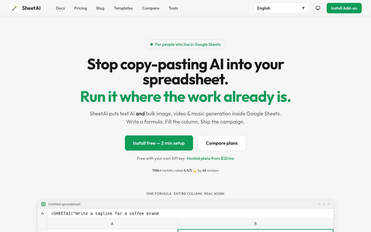 SheetAI.app homepage