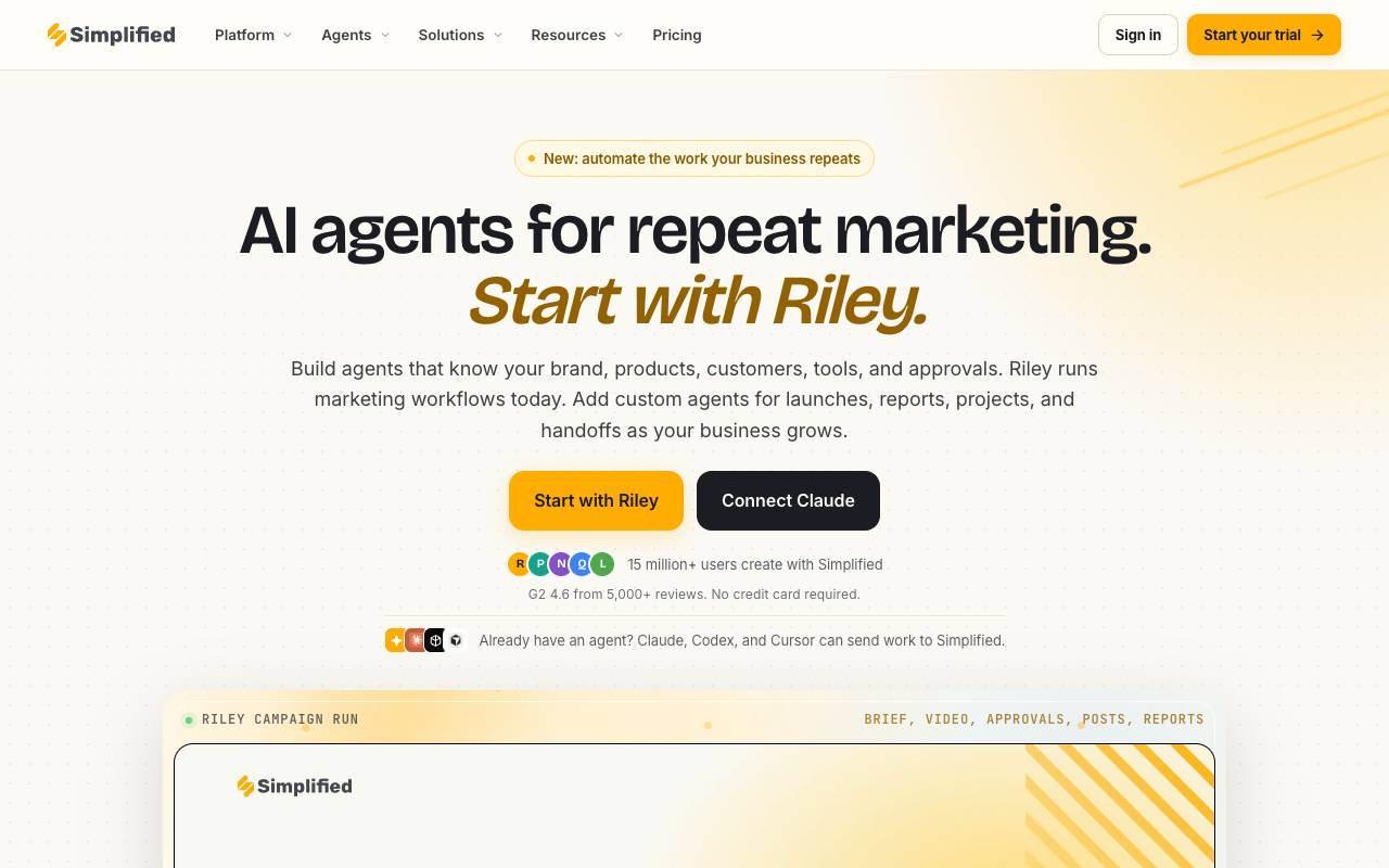 Simplified homepage