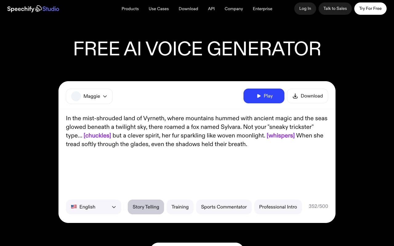 Speechify Studio - AI Voice Generator homepage