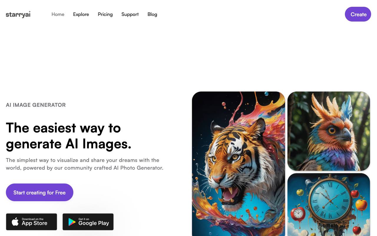 StarryAI homepage