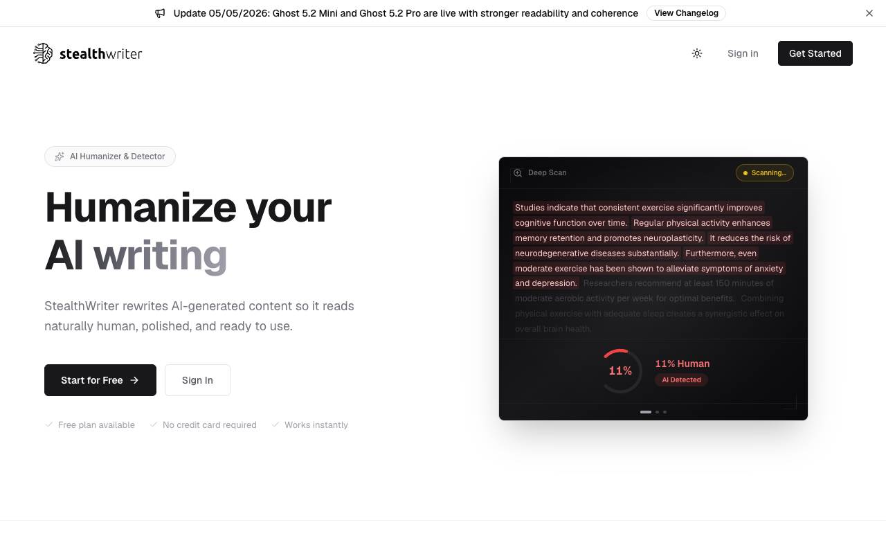 Stealthwriter homepage